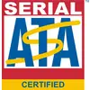 Logo avec texte : SERIAL ATA en haut, en dessous un ruban jaune en forme de S et le mot ATA en bleu, en bas en rouge avec le texte CERTIFIED.