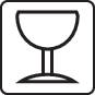 Symbole d'un verre à vin dans un carré, indique un contenu fragile, à manipuler avec précaution.