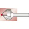Fraise conique à tige cylindrique, coupe des chanfreins sur des surfaces métalliques. Le dessin montre l'angle de coupe et la disposition des arêtes.