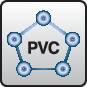 Un modèle moléculaire stylisé avec cinq cercles connectés entoure le mot 'PVC'. Il symbolise la structure chimique du polychlorure de vinyle.
