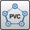 Un modèle moléculaire stylisé avec cinq cercles connectés entoure le mot 'PVC'. Il symbolise la structure chimique du polychlorure de vinyle.