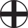 L'image montre une croix noire dans un cercle noir sur un fond blanc.