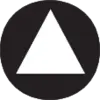 Un cercle noir avec un triangle blanc pointant vers le haut en son centre.