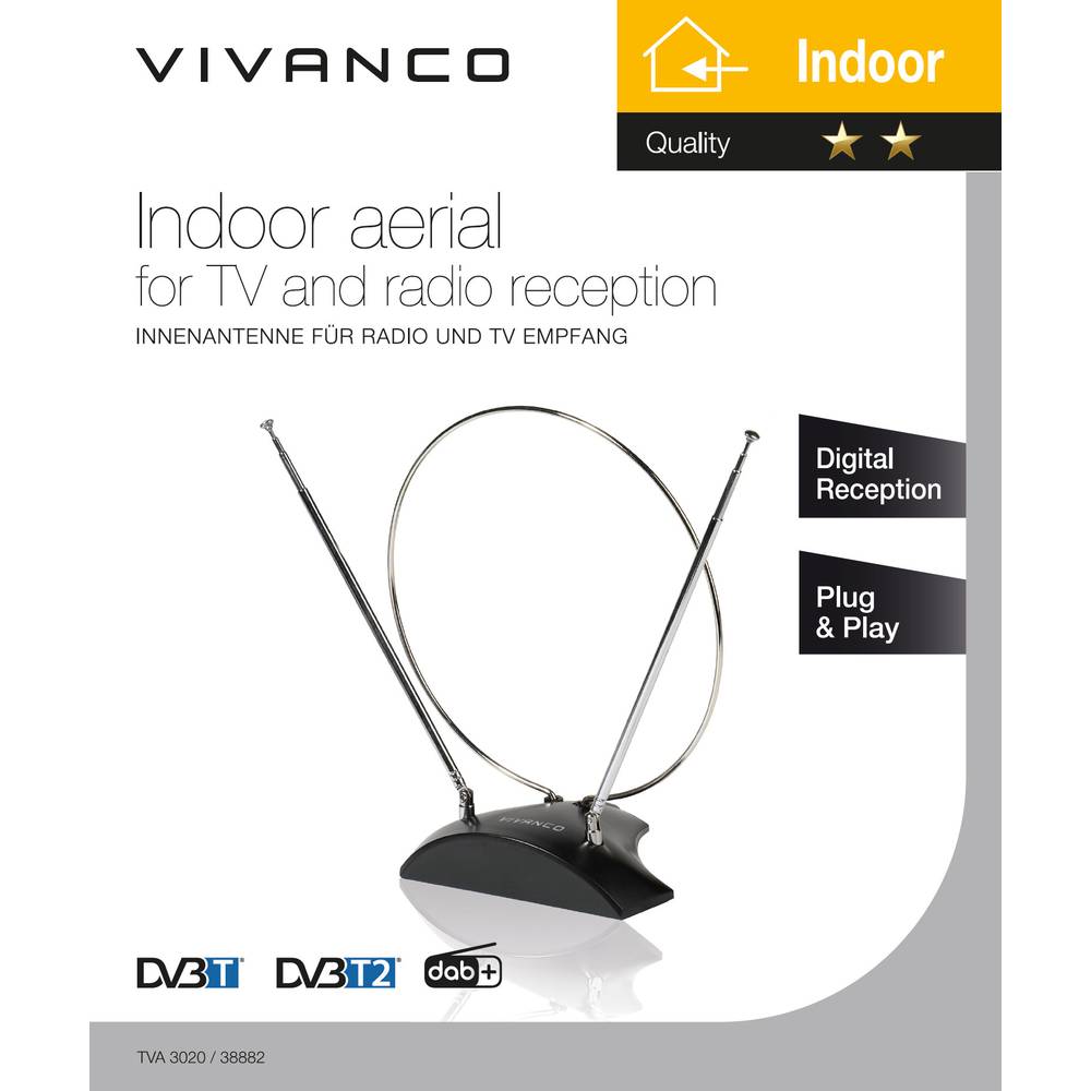 Vivanco TVA 3020 pasivna DVB-T/t2 teleskopska antena unutrašnje područje  crna/Multimedija/Conrad.hr