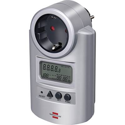 Digitalni plug-in timer s utičnicom i LCD zaslonom, prikazujući tipke reset, up, set i func na srebrnoj uređaju.