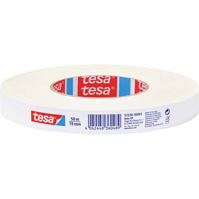 Rolna bijele tesa ljepljive trake označene logotipom 'tesa', dužine 50 metara i širine 19 mm, na bijeloj pozadini.