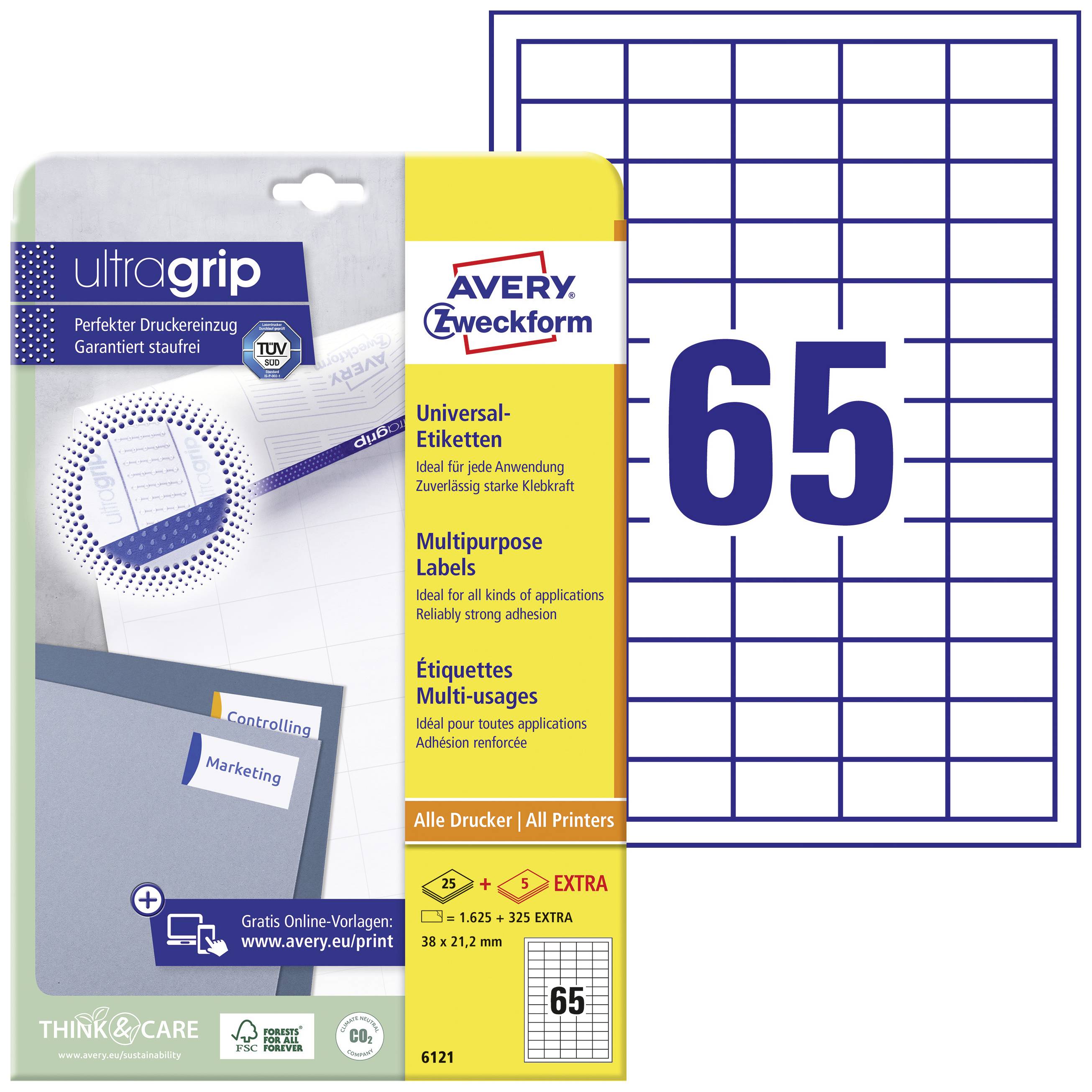 Avery Zweckform paket naljepnica s ultragrip tehnologijom. List naljepnica sadrži 65 naljepnica za pisače, višenamjenskih primjena.