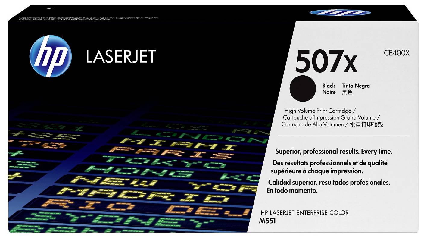 HP LaserJet 507x crni tonerski patroni kutija za tiskanje visokog volumena, označena CE400X i kompatibilna s LaserJet Enterprise Color M551.