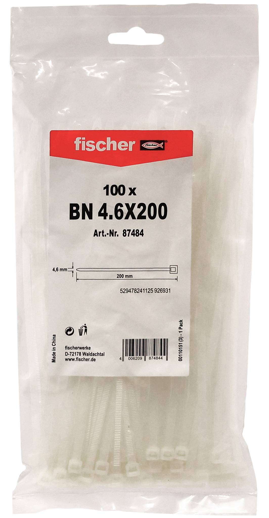 Fischer 87484 BN Kabelbinder 200 mm 4.60 mm Natuur 100 stuk(s)