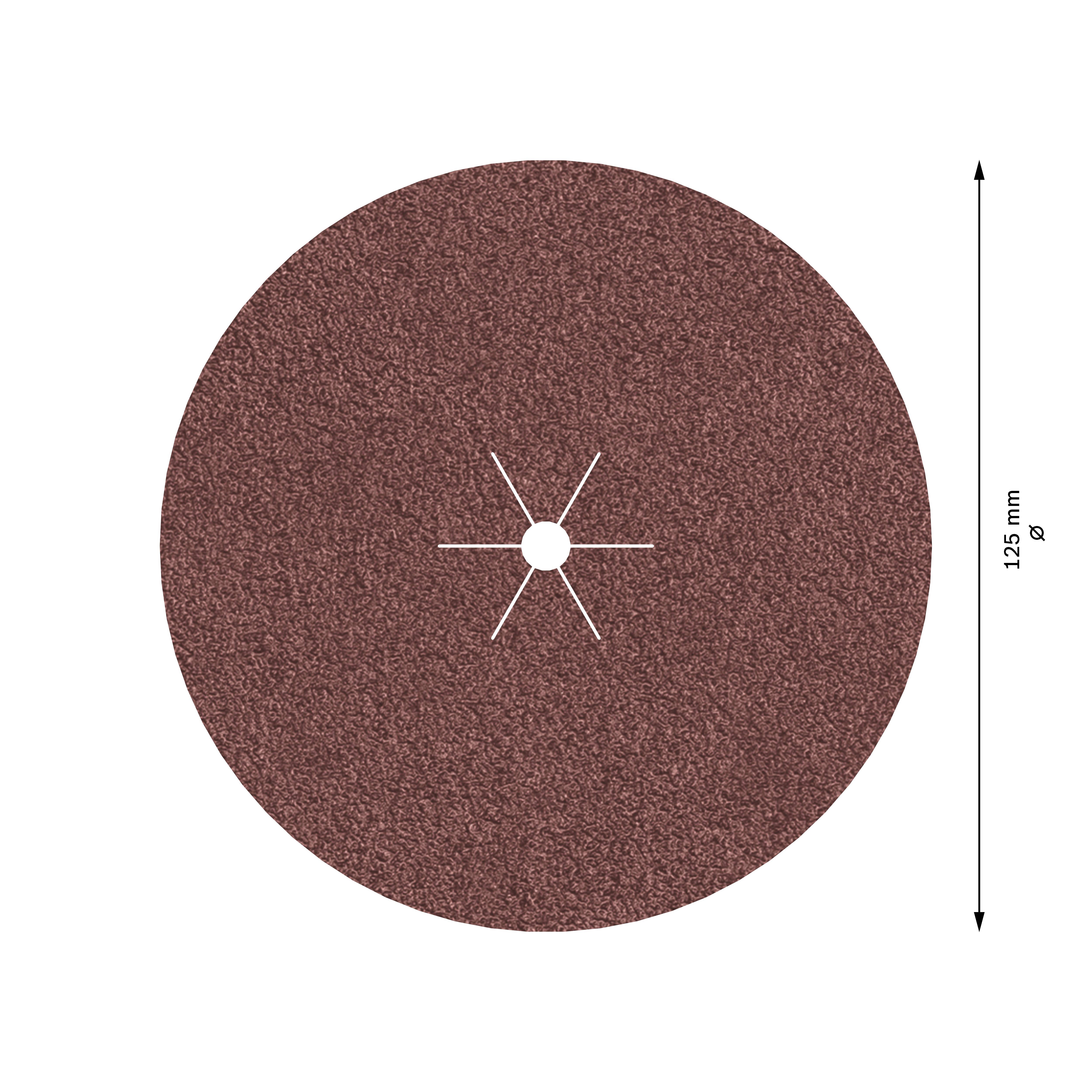 Smeđi brusni disk s rupom u sredini, promjer 125 mm, za brušenje metala.