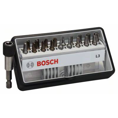 Set Bosch vijačnih bitova različitih oblika i veličina, prezentiran u crnoj kutiji.