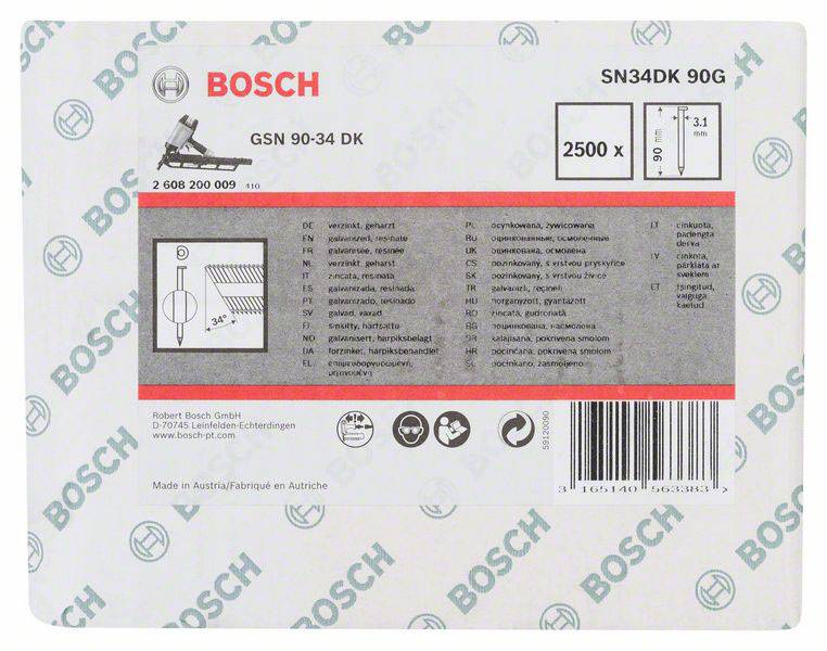 Ambalaža Bosch pile za testeru modela 'GSN 90-34 DK', kapaciteta 2500 komada, proizvedeno u Austriji.