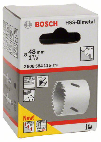 Pakiranje Bosch HSS-bimetalne kružne pile promjera 48 mm, pogodne za drvo, PVC i metal.