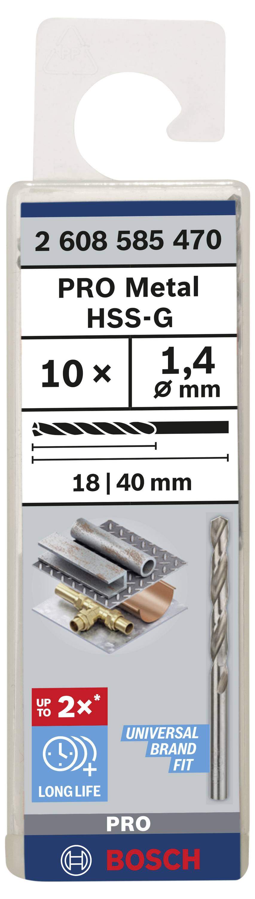 'Bosch PRO Metal HSS-G svrdla', prikladna za metal, 10 komada, promjer 1,4 mm, duljina 18/40 mm, dugotrajnost, Universal Brand Fit.