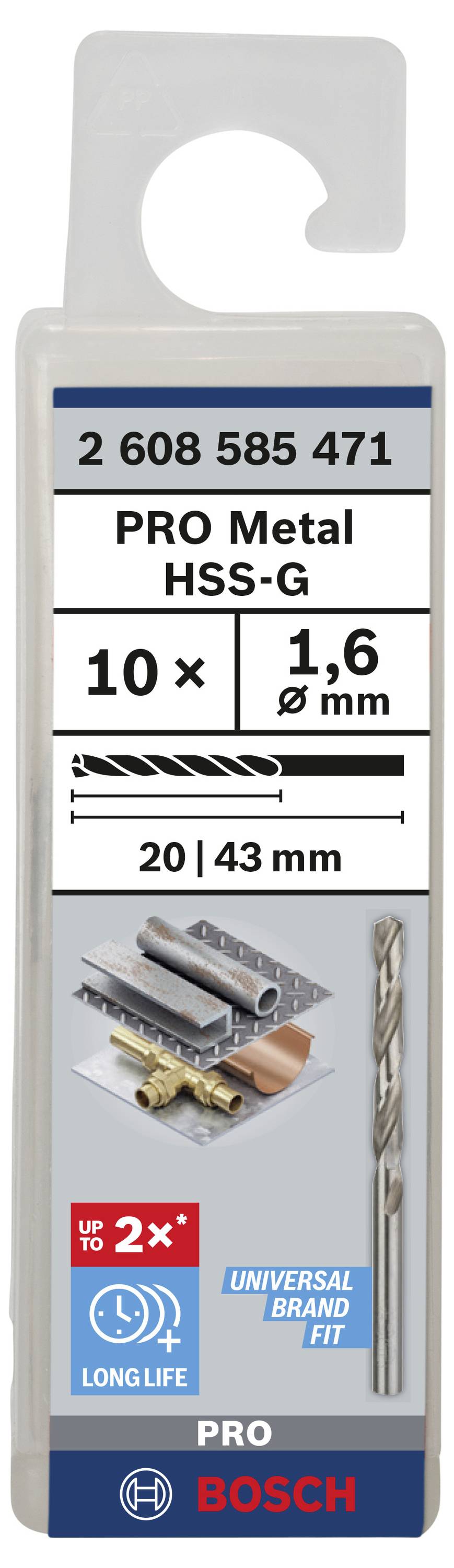 HSS-set burgija s 10 komada, promjer 1,6 mm, prikladan za obradu metala. Marka Bosch PRO, dugotrajnost, univerzalno pristajanje marki.
