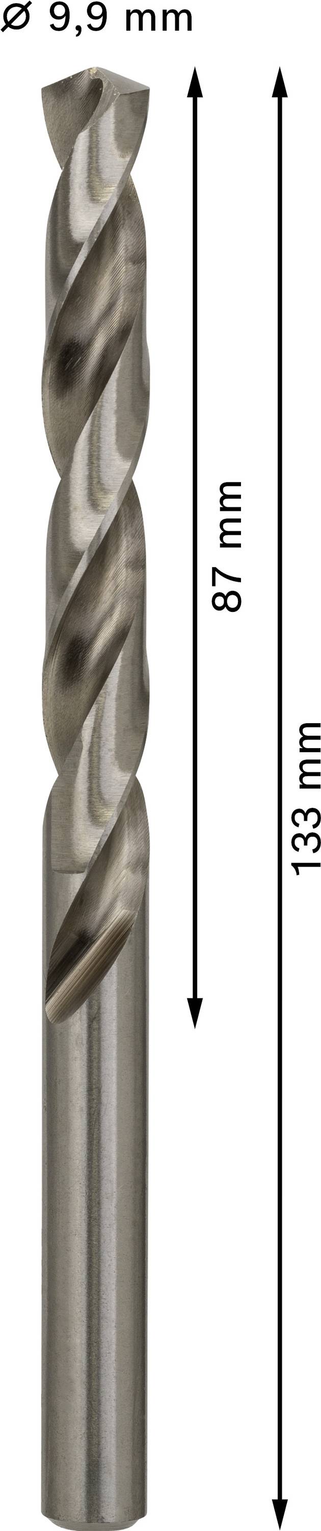 Svrdlo promjera 9,9 mm, ukupne duljine 133 mm, spirala duga 87 mm.