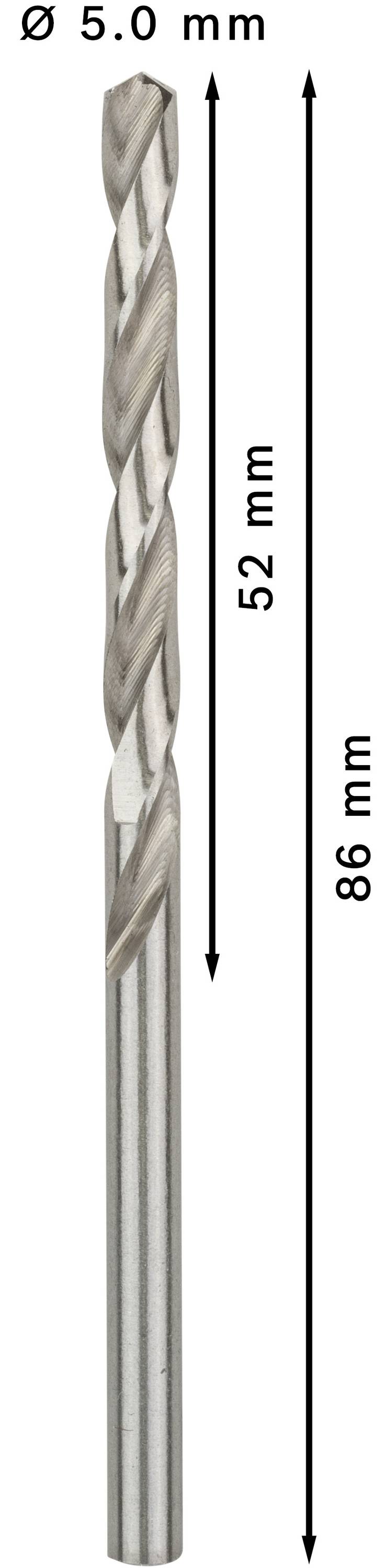 Svrdlo promjera 5,0 mm i ukupne duljine 86 mm. Duljina spirale iznosi 52 mm.