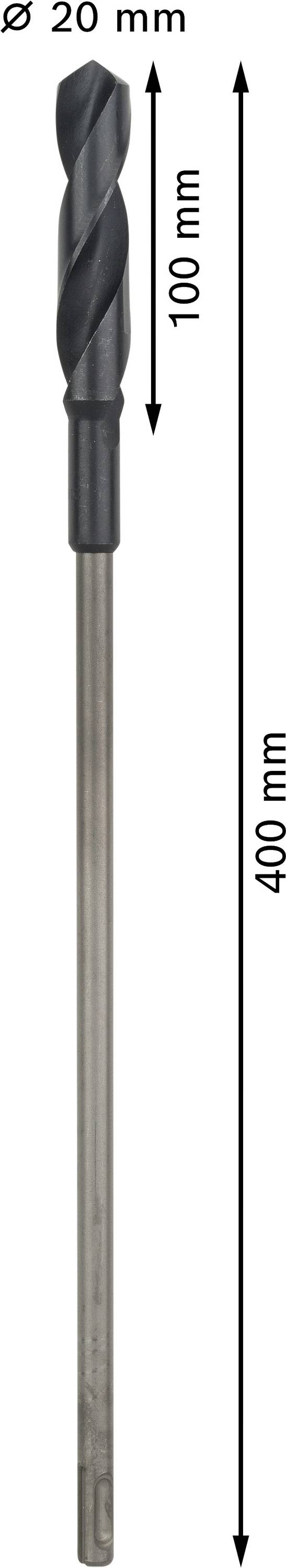 Svrdlo promjera 20 mm. Ukupna duljina 400 mm, duljina svrdla 100 mm.