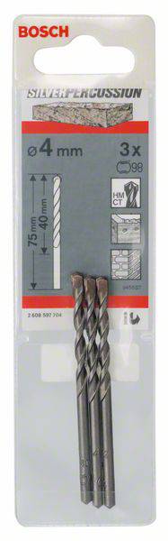 Bosch komplet svrdala, sastoji se od tri svrdla promjera 4 mm, pogodan za beton, zidove, prirodni kamen i opeku.