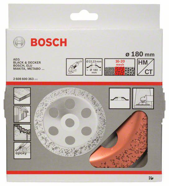 Bosch HM CT pakiranje reznih ploča, promjera 180 mm, za AEG, Black & Decker, Makita. Prikazuje reznu ploču i odgovarajuće primjene.