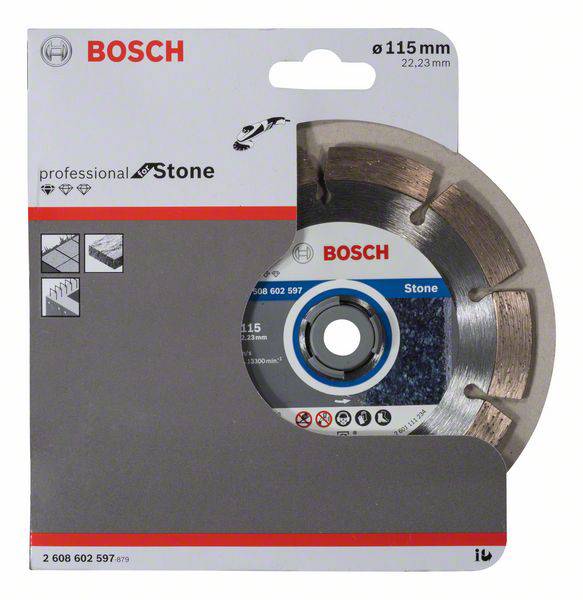 Brusna ploča Bosch za obradu kamena, promjera 115 mm. Pakiranju je istaknuto 'professional Stone'.