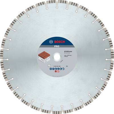 List pile BOSCH-a promjera 450 mm, pogodan za opeku i beton. Prikazani su simboli za upotrebu pile.
