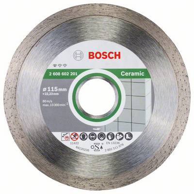 'Bosch keramička dijamantna rezna ploča, promjer 115 mm, brzina okretanja do 13.300 min⁻¹, 80 m/s, pogodan za rezanje keramike.'