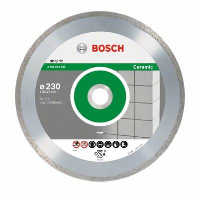 Dijamantni disk Bosch, model Ceramic, promjera 230 mm i brzine 80 m/s, pogodan za pločice.