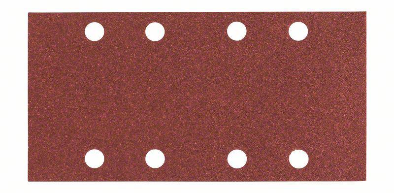 Smeđi brusni papir s šest okruglih rupa u dva reda, po tri u svakom redu, na pravokutnoj plohi.