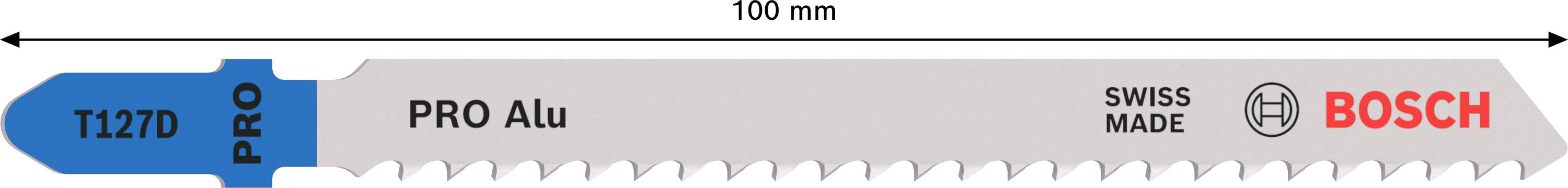 List za ubodnu pilu 'T 127 D PRO'. Duljina: 100 mm. Prikladan za aluminij. Marke: PRO, Bosch. Zemlja proizvodnje: Švicarska.