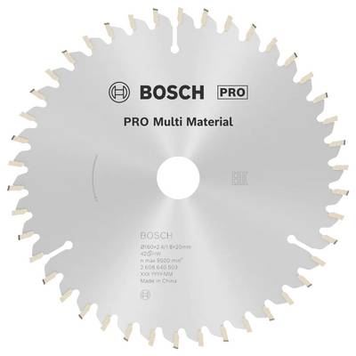 Kružna pila za više materijala, označena natpisom 'BOSCH PRO Multi Material', s tekstom koji navodi veličinu i specifikacije.