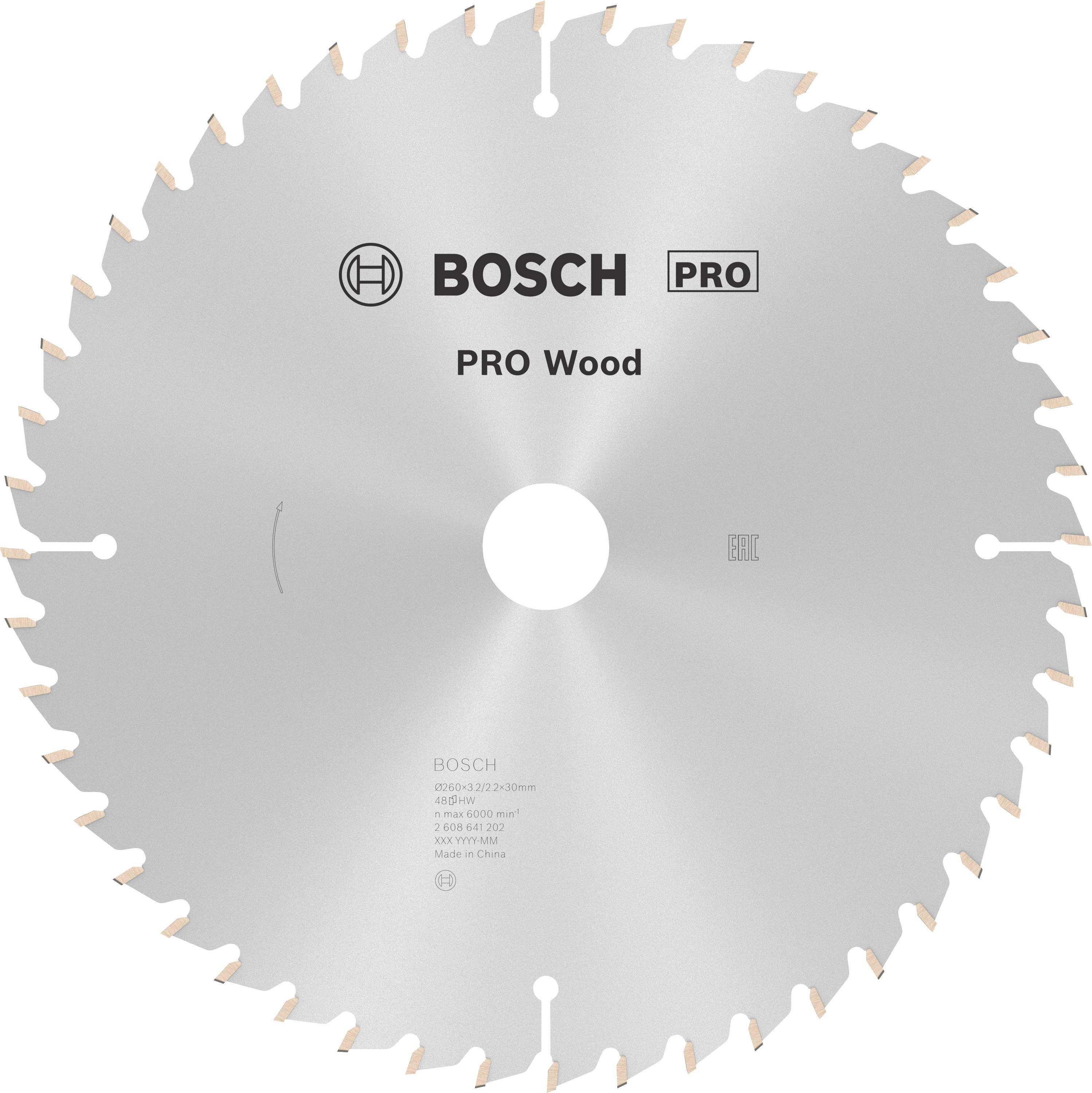 List pile Bosch-a, označen natpisom 'Pro Wood', za obradu drva. Srebrne boje, nazubljen rub.