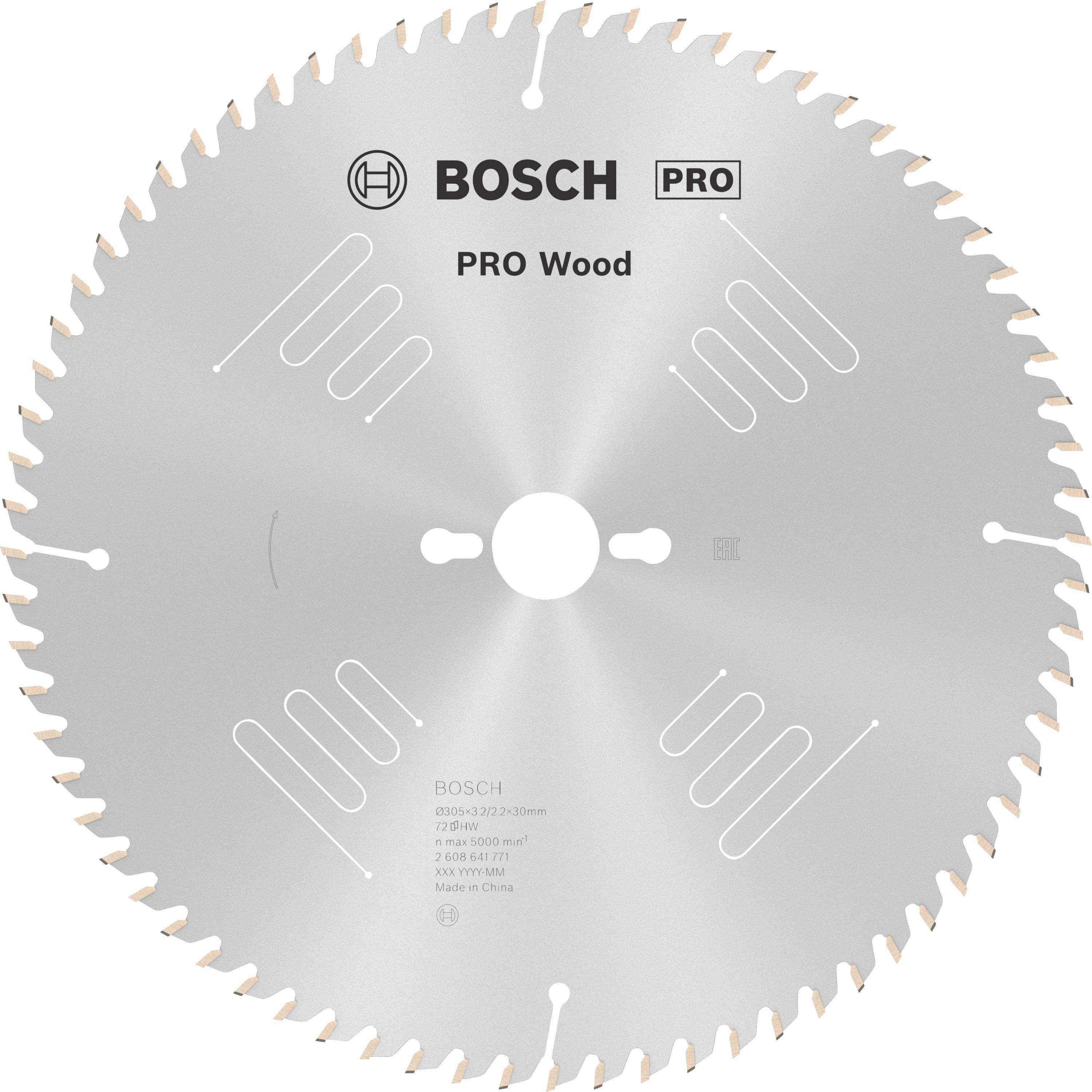 Listić za kružnu pilu s natpisom 'Bosch PRO Wood', pogodan za rezanje drva. 48 zuba, promjer 216 mm, brzina vrtnje 5000 okretaja/min.