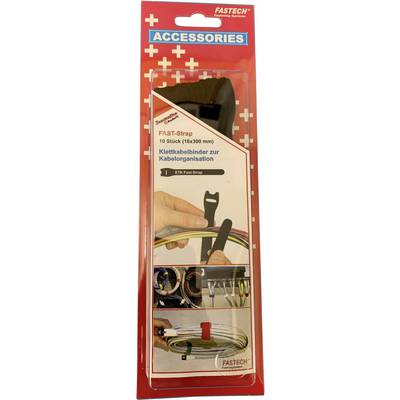 'Pakiranje FASTECH FAST-Strap čičak vezica za kablove, 10 komada (16x300 mm), za organizaciju kabela. Sadrži ilustracije za upotrebu.'