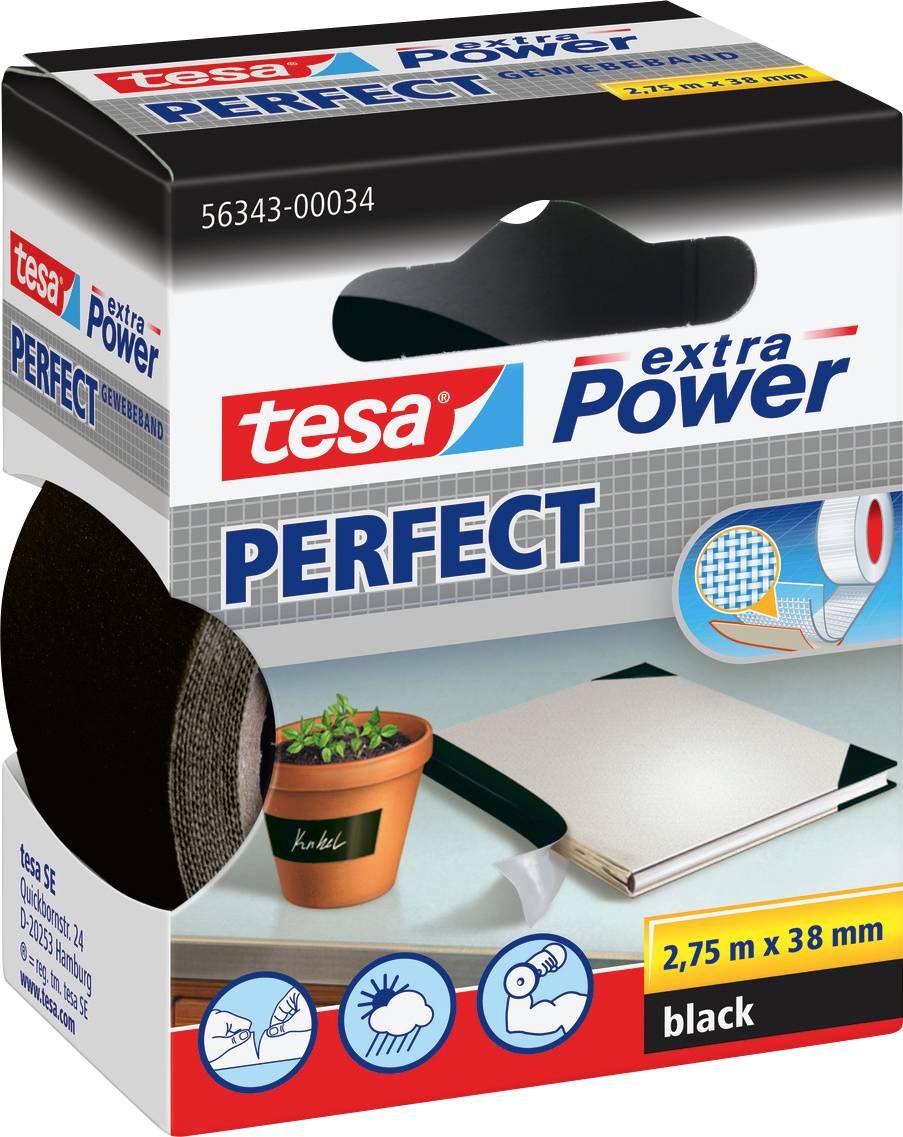 tesa PERFECT 56343-00034-03 plastificirana ljepljiva traka tesa® extra Power crna (D x Š) 2.75 m x 38 mm 1 St.-0