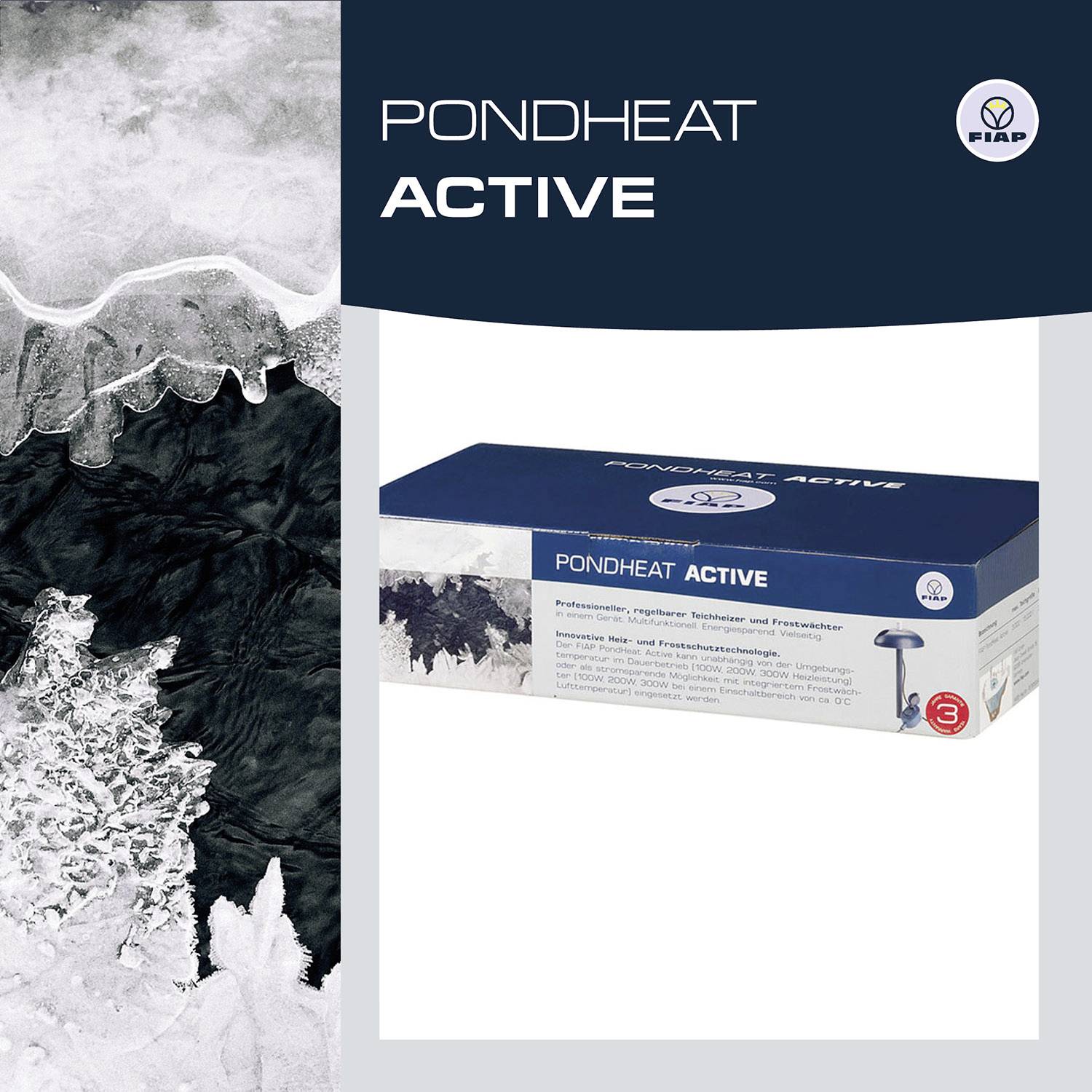 'PONDHEAT ACTIVE' paket s prikazima leda i vode, grijni sustav za zaštitu ribnjaka zimi.