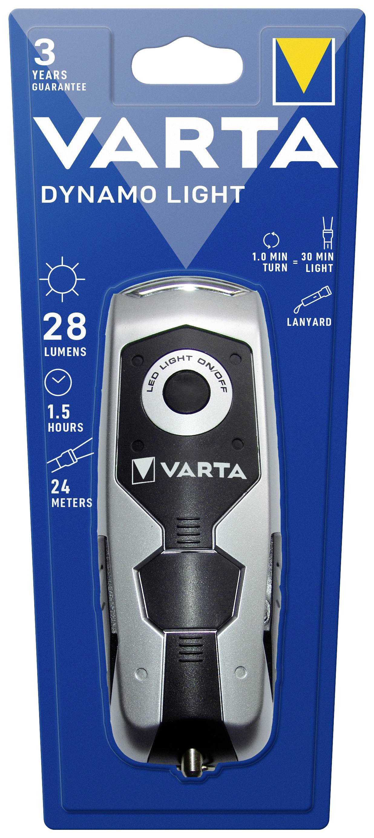 Pakiranje VARTA Dynamo Light džepne svjetiljke sa 28 lumena, trajanjem rada od 1,5 sata, osvjetljenjem do 24 metra. Uključuje povodac.