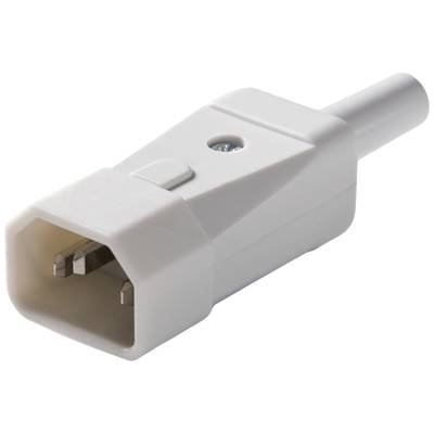 Bijeli električni utični adapter s dva metalna kontakta i prekidačem u sredini.