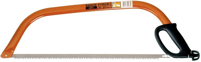 Metalna pila s narančastim okvirom i crnom ručkom, pogodna za rezanje metalnih šipki ili cijevi.