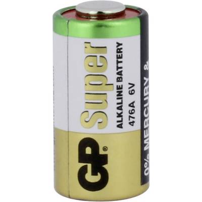 Zlatno-bijela baterija s natpisom 'Super Alkaline Battery' i '0% Živina & Kadmija', model 476A 6V.