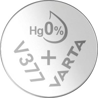 'Okrugla srebrna baterija s natpisom Hg 0% V377 VARTA'