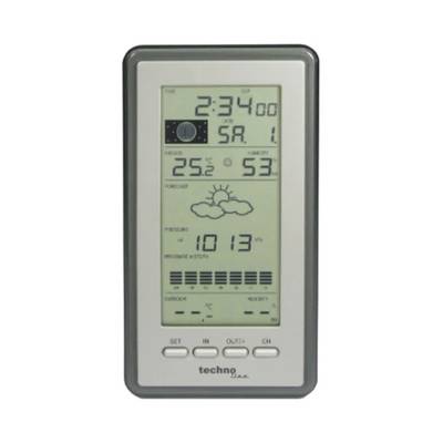 Digitalni display meteorološke stanice s trenutnim vremenom '2:34', datumom 'SU, 1', temperaturom '25,2°C', vlagom zraka '53%', vremenskom prognozom i prikazom tlaka zraka '1013 hPa'.