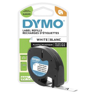 DYMO naljepnice zarefill u bijeloj patroni, prikladne za uređaje za označavanje LetraTag. Sadrži plastične naljepnice širine 12 mm i duljine 4 m.