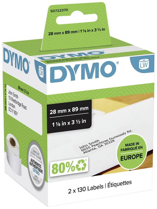 DYMO naljepnica u roli 99010 S0722370 89 x 28 mm papir bijela 260 St. trajno prianjanje naljepnice za adrese