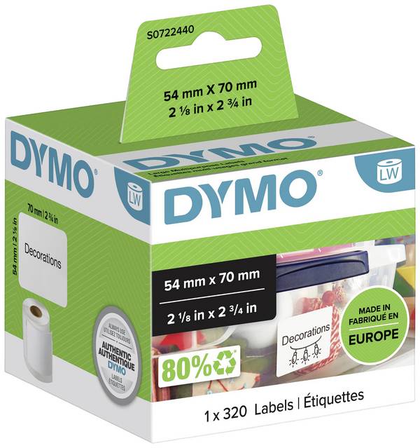 DYMO naljepnica u roli 99015 S0722440 70 x 54 mm papir bijela 320 St. trajno prianjanje univerzalne naljepnice