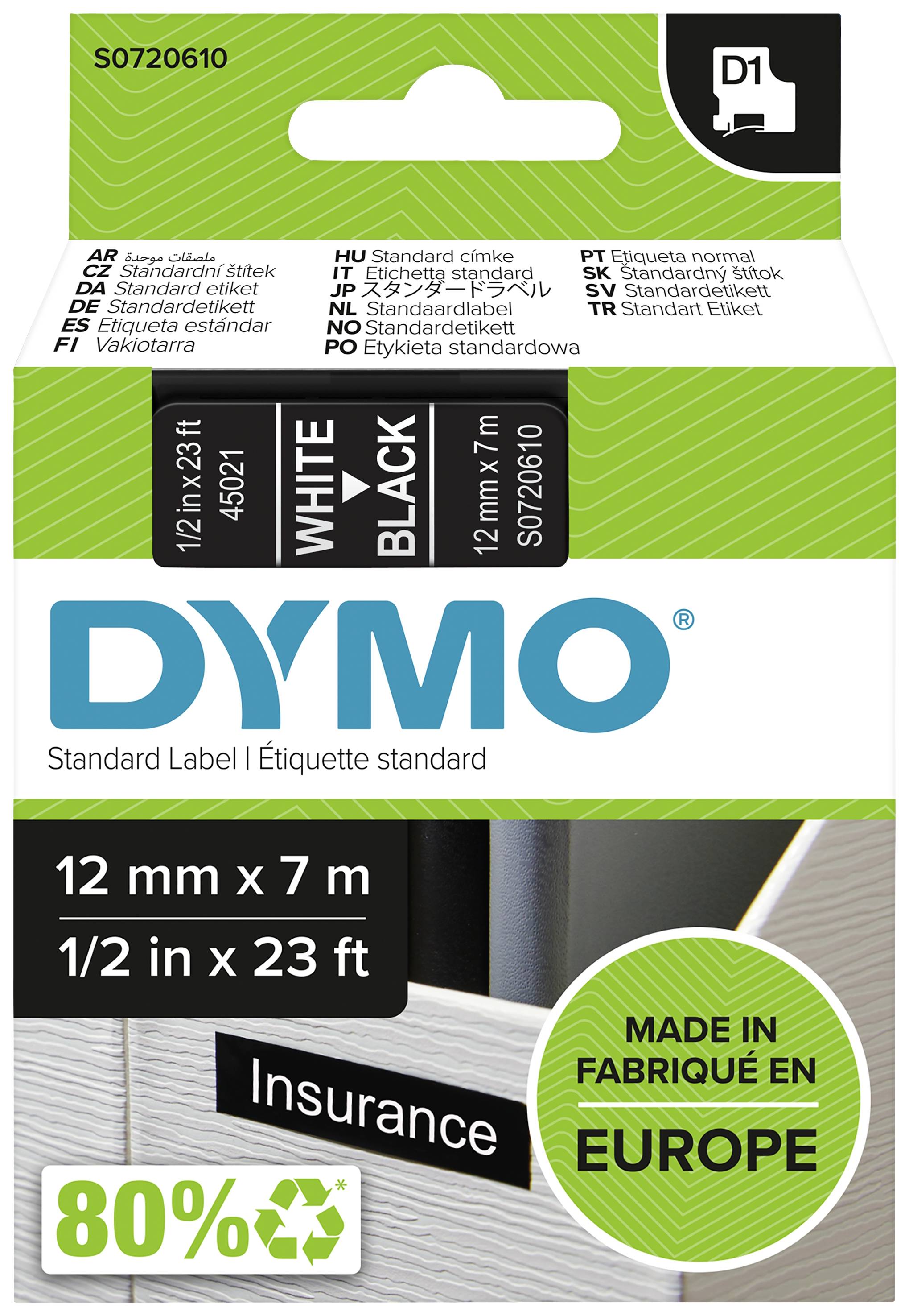 DYMO 45021 Ruban détiquetage Couleur de ruban: noir Couleur de police: blanc 12 mm 7 m