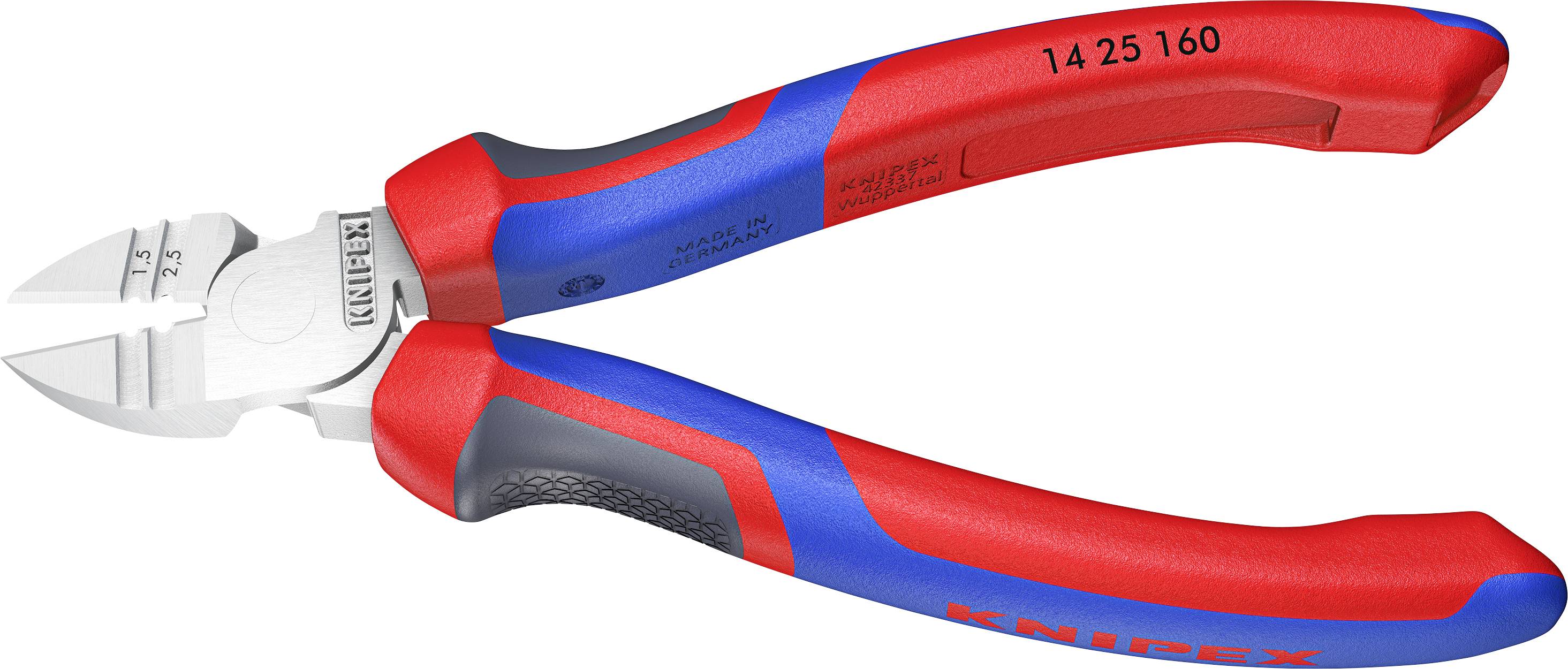 Crveno-plava Knipex kliješta za sečenje sa ergonomskim rukohvatima. Podesna za rezanje žica i kablova.