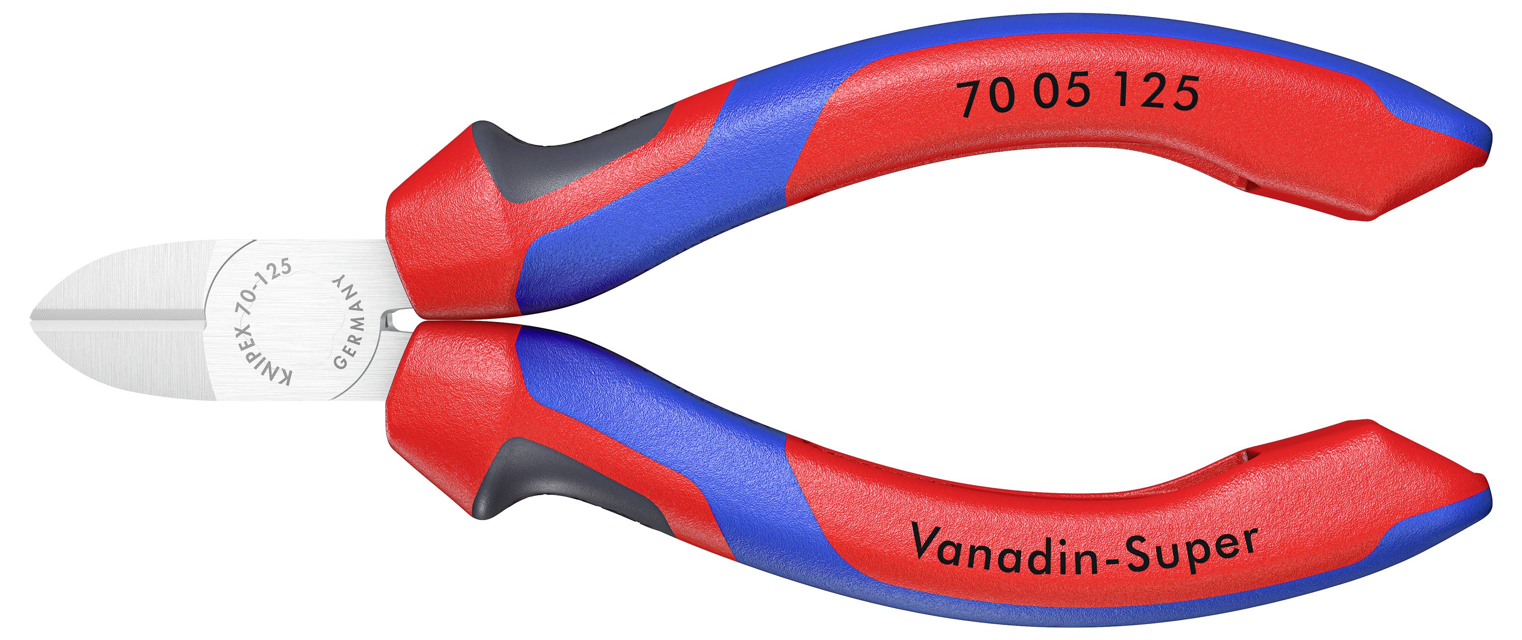 Bočne škare s crvenim i plavim ručkama, označene natpisima 'Vanadin-Super' i '70 05 125' na ručkama. Alat za obradu kabela.