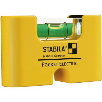Mala žuta libela (libella) marke Stabila s oznakom 'Pocket Electric', namijenjena preciznom poravnavanju na malom prostoru. Sadrži mjehurić za nivelaciju.