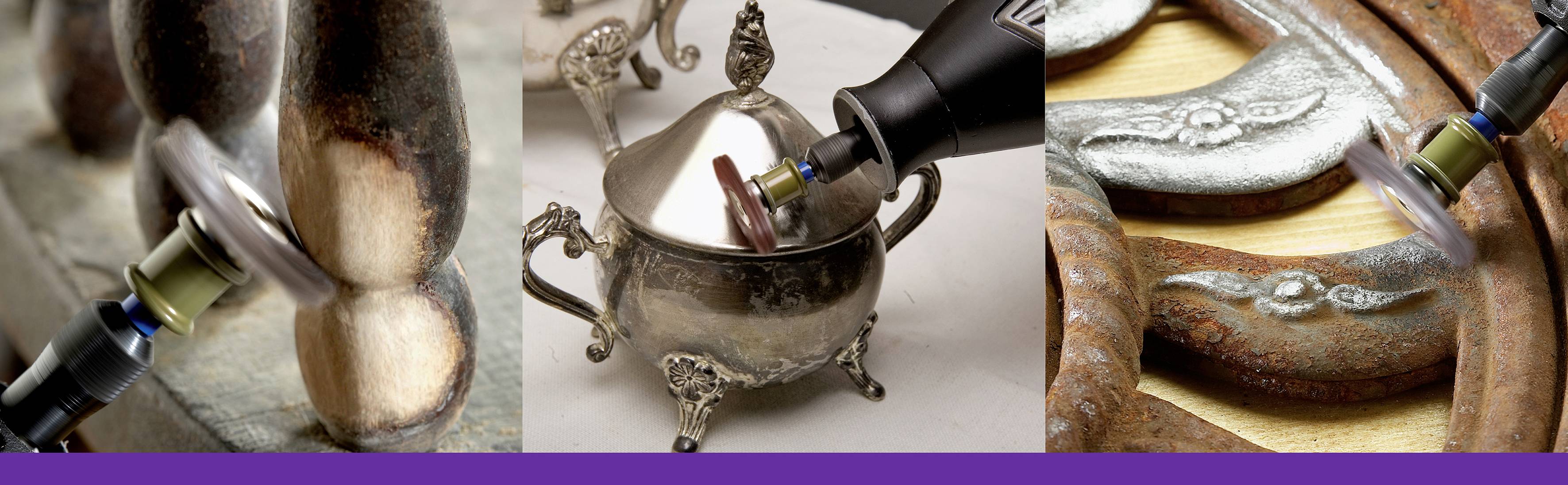 Alat se koristi za poliranje površina rotirajućom glavom za brušenje, uključujući drvo, srebro i metalne predmete.